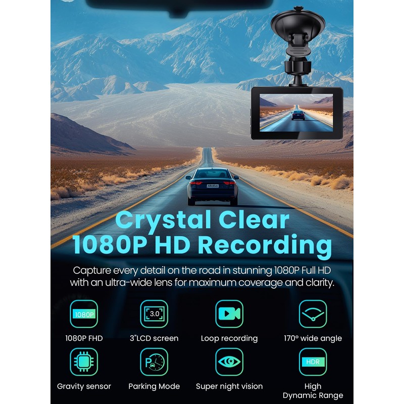 Alltotive Dash Cam Front and Rear, 1080P Full HD In