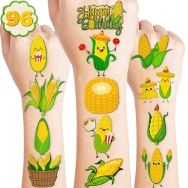 112 PCS Cute Corn On Cob Temporary Tattoos Themed Birthday Party Decorations Supplies Favors Decor Corntastic Day Vegetable Tattoo Stickers Gifts For Boys Girls Classroom School Prizes Carnival