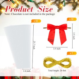 Yexiya 50 Sets Christmas Cellophane Treat Bags 2.4 x 21.7 Inches Clear Long Flat Candy Bags with Twist Tie Bows Metallic Cord Cookie Bags Gift Wrap Bags for Xmas Party Wedding Decoration(Red)