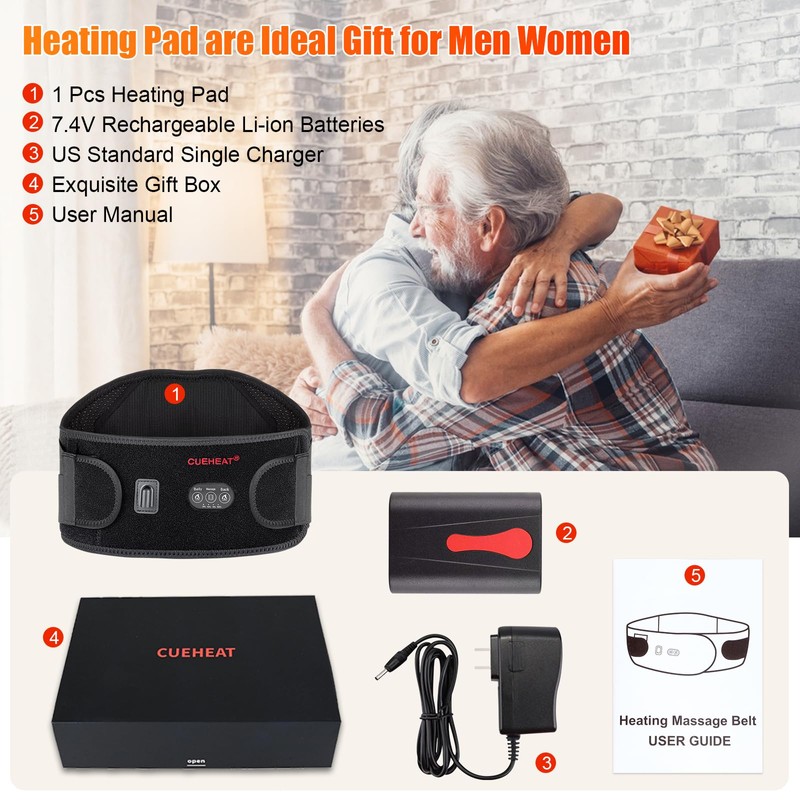 CUEHEAT Heated Waist Belt, Cordless Heating Pad for Low Back,