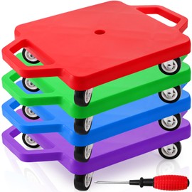 AVLA 4 Pack Sports Scooter Board with Handles, Plastic Casters Floor Scooters for Kids, Indoor Sitting Scooter with Rollers, Physical Education for Home, Homeschool Supplies