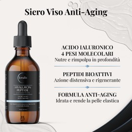 • 100 ml • Hyaluronsäure-Serum für das Gesicht, 4 Molekulare Gewichte mit Peptiden, Hyaluronsäure für das Gesicht, tiefe Feuchtigkeit und Anti-Falten