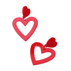 Acrylic Double Heart Earrings, 2Pcs Valentines Earrings, Huggie Hoop Earrings for Women, Retro Colorful Earrings for Valentine's Day, Mother's Day, Birthday, Heart Shaped Earrings for Women (Red)