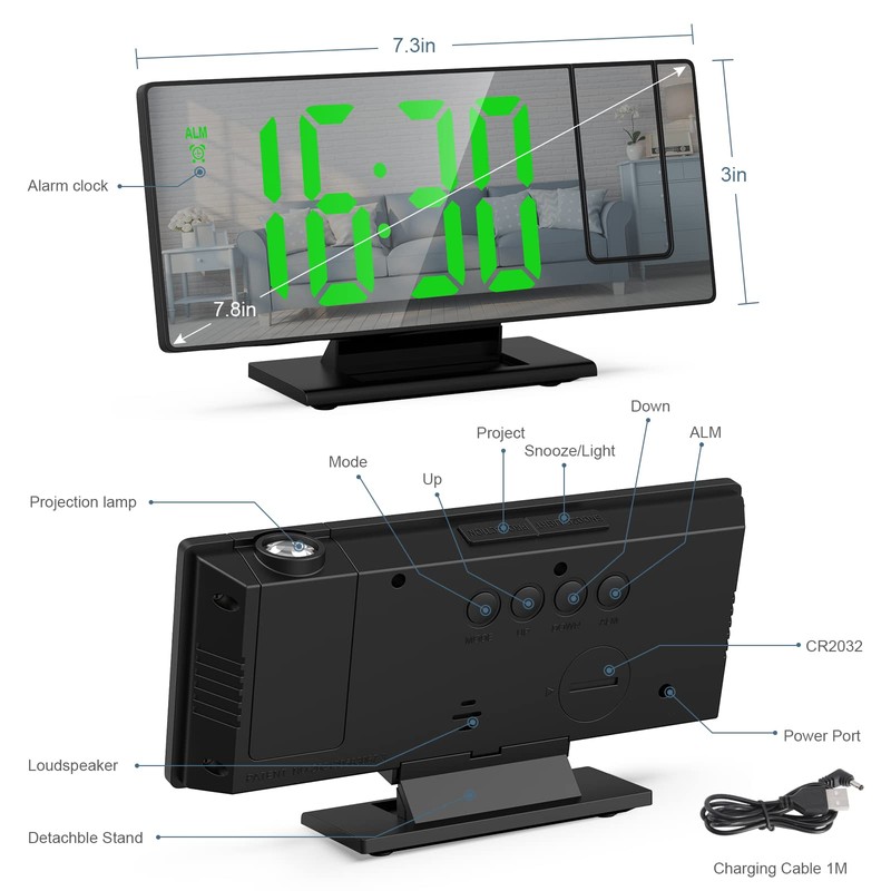 Ankilo Upgraded Projection Alarm Clock, 7.8" Large Screen, 4-Level Dimmer,
