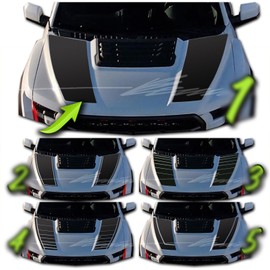 BENINI DESIGN STUDIO Hood Blackout Racing Stripes Vinyl Decal Sticker Kit- Compatible with Ford F150 Raptor 2014-2020 (Style 2, Matte Black)