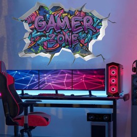 TOARTi Gamer Zone 3D Wall Stickers for Gamer Bedroom Accessories,Gaming Vinyl Wall Decal,Video Game Removable Wall Art Playroom Decor for Teens (Violet)