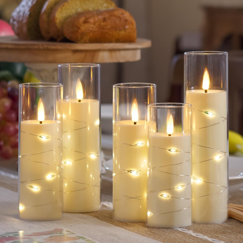 Yeelida Ivory Flameless Candles with Remote and String Light, 2.2"x