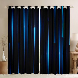 Feelyou Kids Blue Black Striped Blackout Curtain (30%-50%) (2 Panels, 38x45 Inch) Geometric Abstract Ombre Curtain for Bedroom Boys Girls Modern Geometry Decor Darkening Curtain Window Treatments