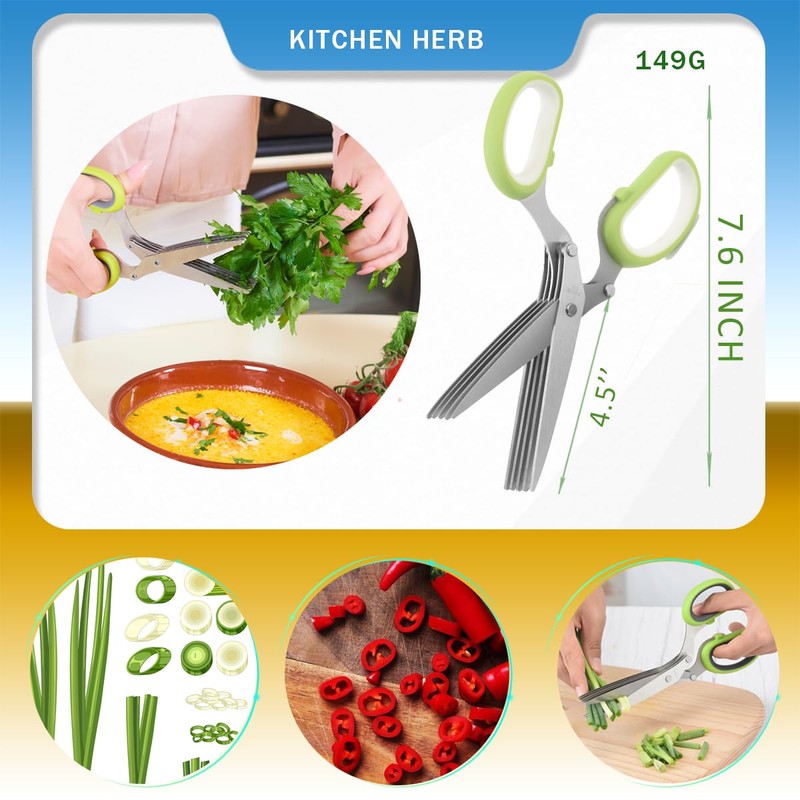 Herb Shears, Kitchen Salad Scissors Stainless Steel with Cover, Herb