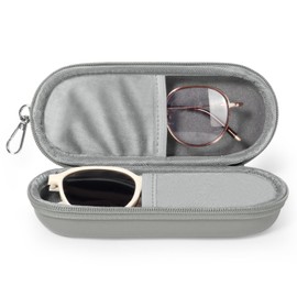 Huvon Double Eyeglasses Case, Dual Glasses Sunglasses Organizer with Zipper Closure, Eyewear Storage Box for Men Women Travel