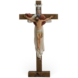 BC Catholic Holy Trinity Standing Cross, 12.5"H Crucifix table Cross, Jesus Christ Inspirtional Home Décor, Religious Gift, Christian Decoration for Home Church Office, Renaissance Sculpture Hand Painted by Buildclassic