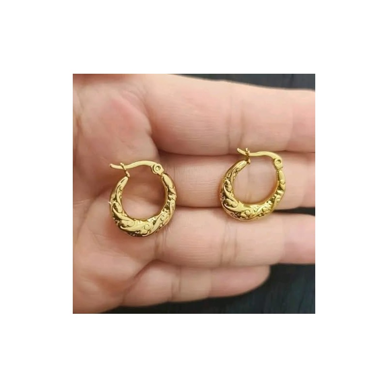 Vintage Filigree Hoop Earrings, Gold-Tone, Carved Scroll Design, Small