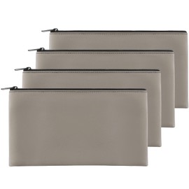 4Pack Money Bag 11 X 6, Safe Durable Money Bags with Zipper for Cash Waterproof, Coin Money Pouch PU Leather Bank Bag with Zipper for Checks Makeup Bills Receipts Tool Storage Bag (Grey)