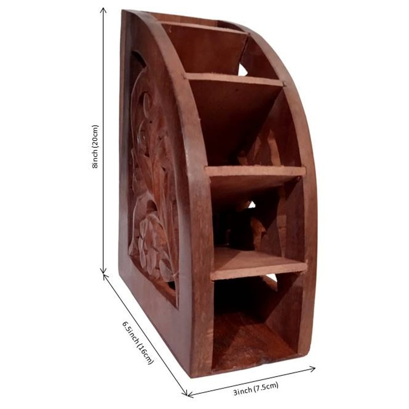 Purpledip Carved Wooden Remote Control Holder Organizer With 5 Slots