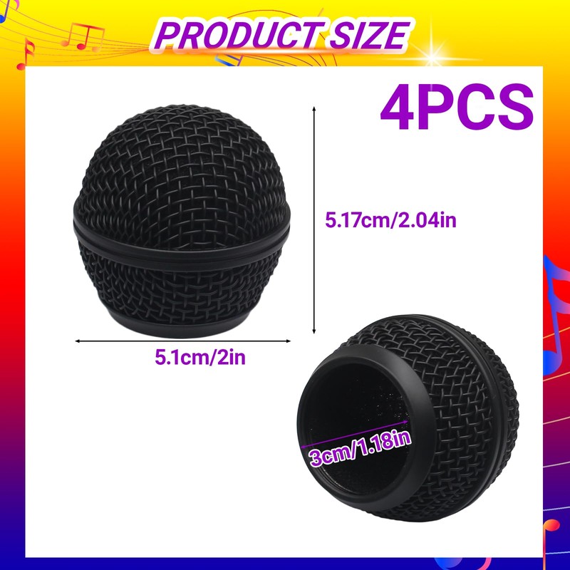 SOVNSG 4PCS Black Microphone Ball Head, Replacement Steel Mesh Grille