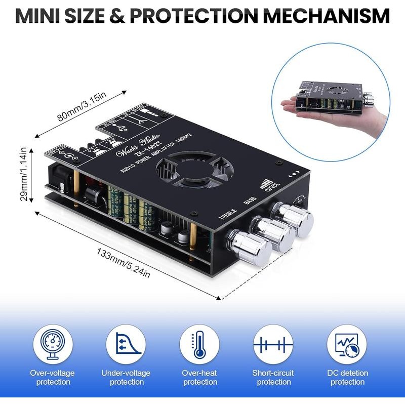 Wuchi Studio ZK-1602T Mini Amplifier | 160W×2 Stereo Power |