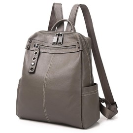 Wesccimo Genuine Leather Backpack Purse For Women Grey Real Soft Leather Travel Fashion Designer Convertible Ladies Shoulder Bag
