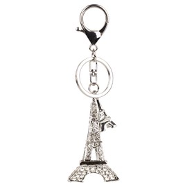 BUNCHBRAVO Women's Cute Keychain Charm Eiffel Tower Design, Silver Tone Parisian Sparkle Charm with Rhinestone for Keys and Bags
