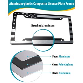 Aootf American Flag License Plate Frames- Patriotic USA Car Tag Cover, 2 Pack 4 Hole Thin Matte Black Brushed Aluminum Plastic Composite Holder for Front/Rear, Screws Caps