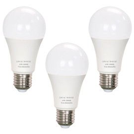 A19 LED Light Bulbs, 60 Watt Equivalent, 800 Lumens Energy Efficient 10W, E26 Standard Base, Soft White 2700K, Non-Dimmable, 20,000 Hour Lifetime, 3-Pack