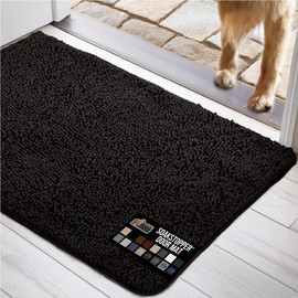 Gorilla Grip Felpudo de Felpilla Duradero para Interiores, Tapete Absorbente Suave, Tapetes Interiores para Lavar A Máquina, Tapetes de Alfombra de Perfil Bajo, 24X17, Negro