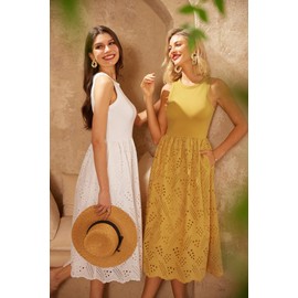 GRACE KARIN Womens Summer Sleeveless Tank Dress A Line Midi Dress Flowy Swing Casual Dress with Pockets Holiday Dress White M