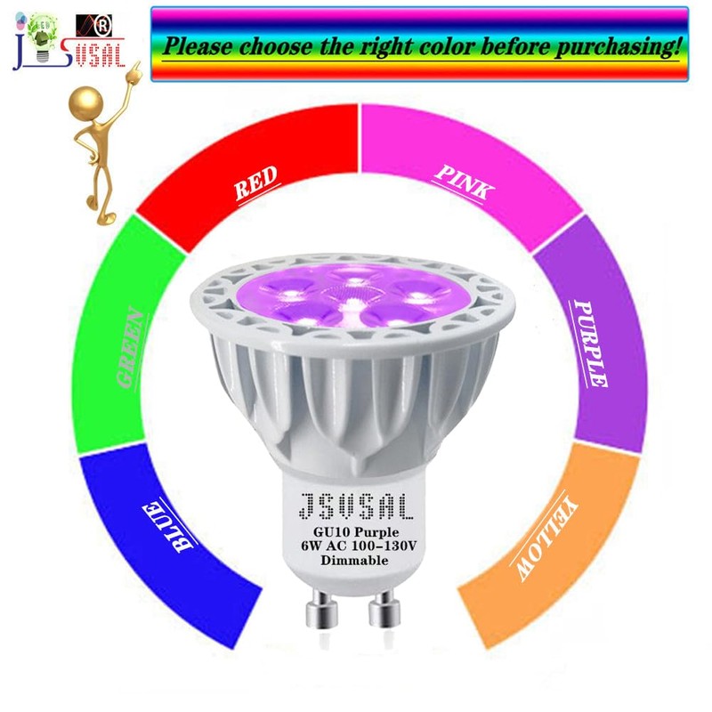 JSVSAL MR16 (GU10 Base) LED Light Bulb,Dimmable,120-Volt,Purple, 6-Watt(50-Watt Equivalent), Aluminum