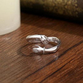 Vito 925 Sterling Silver Hug Ring for Women Men, Adjustable Open Cuff Ring Inspirational Hope Love Friendship Promise Jewelry Gift for Mom Wife Daughter