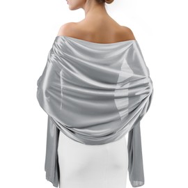 Sofier Satin Shawl Wraps for Women Evening Dresses Wedding Bridal Party Silky Scarf Formal Cover Up Bridesmaid Gifts Silver
