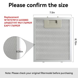 Range Hood Grease Filter Compatible with Whirlpool, Jenn Air, Kitchen Aid, 5-Layer Aluminum Mesh Grease Vent Filter 8.75 X 7.5 Inch-2Pcs,Replacement #W10727013 W10915369
