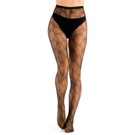 MAKADAMIA Luxury Fishnet Tights for Women Elegant Patterned Mesh Pantyhose Durable Stretchy Stylish Sheer Stockings Party Casual Evening Wear Black M