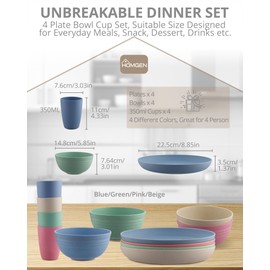 HOMGEN Camping Plates and Bowls Set Plastic Dinner Set 12Pcs Unbreakable Picnic Plates and Cups Set Light-Weight Kids Dinning Set Dishwasher Safe Camping Crockery Set for Home & Picnic etc