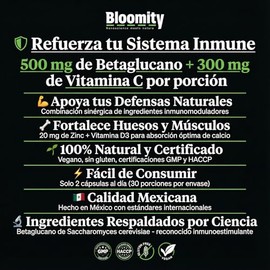 Immunicore Suplemento Multivitamínico, Cápsulas Veganas, Betaglucano 500mg, Vitamina C, Zinc, Vitamina D3,