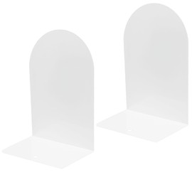 MerryNine Bookends,Metal Bookends No Flip Bookstand,Bookends for Desk or Bookshelf L-Shape (2, White)