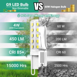 VOLIVO 10 Pack G9 LED Bulb 40 Watt Equivalent, G9 Light Bulb 6000K Daylight, Replacement G9 Halogen Bulb, Type G9 T4 Bi-Pin Base, No Flicker 120V, 4W G9 Bulb for Chandelier Ceiling, Non-Dimmable