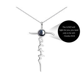 Loved Creations Faith Cross Necklace For Women, Sterling Silver Religious Jewelry, Christian Gifts Bible Verse Pendant Necklaces Exodus 14:14