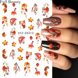 Fall 3D Nail Stickers Decals Orange Maple Leaves Nail Art Stickers for Nail Design Cute Squirrel DIY Nail Stickers Thanksgiving Pumpkin Nail Art Decals Yellow Nail Sticker Nail Art Decoration 5Pcs