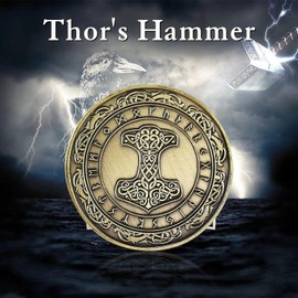 AtSKnSK Norse Viking Mjolnir Coin Thor's Hammer Coin Nordic Mythology Talisman (Mjolnir Coin (Thor's Hammer))