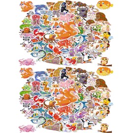 COMUPYL 2 * 100 PCS Cute Cartoon Animals Water Bottle Vinyl Stickers for Kids,Holographic Laser Waterproof Also for Luggage and Laptop Creative Stickers