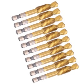 Hyuduo 10Pcs Tap Bits, Ti Coated Hss Drill, M10 Tapping Tool, 6Angle Shank Screw Machine Accessories, For Drilling Tapping Deburring Reaming,Tap