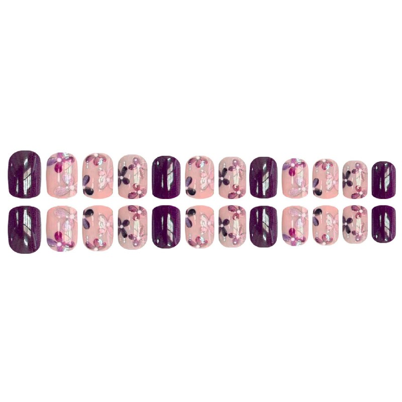 Flower Press on Nails Short Square Fake Nails Fake Nails
