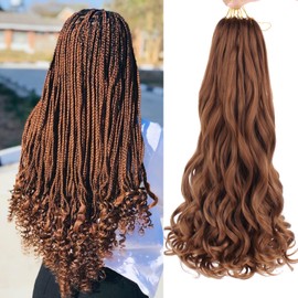 Xtrend 22 Inch French Curly Braiding Hair Pre-curled Bouncy Braiding Hair 8 packs French Curls Braids Loose Wave Braiding Hair with Curly Ends for Goddess Box Braids Hair Extension 30#