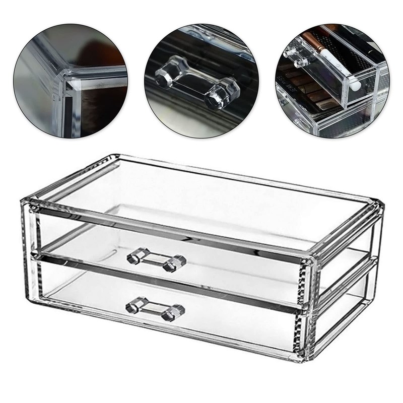Sunydog Clear Acrylic Makeup Storage Box with 2 Drawers, Desk
