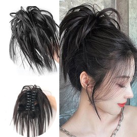 Claw Clip Messy Hair Piece Tousled Updo Messy Hair Bun Hair Scrunchies Synthetic Wavy Curly Chignon Hair Extension Ponytail Hairpieces for Women (Black Brown)