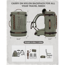 Gonex Canvas Travel Backpack, Large 3-in-1 Convertible Vintage Laptop Duffel Bag for Men & Women, Durable Carry-On for Work, College & Outdoor Adventure (Classical Green)