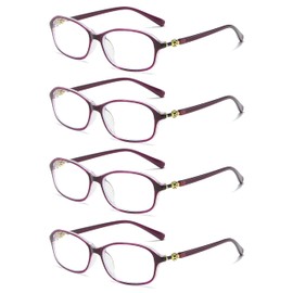 B&Q 4 Pairs Womens Oval Frame Blue Light Blocking Reading Glasses Classic Style Readers (Purple, 1.25, multiplier_x)