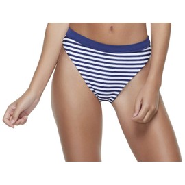 ToBeInStyle Parte inferior sin costuras de cintura alta con bandas de corte alto para mujer, Azul marino/Rayas, L