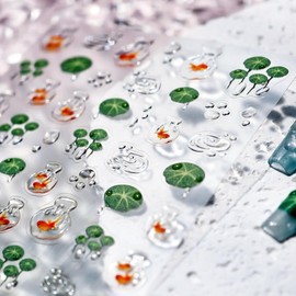 DUOLEIMI Nail Stickers, Lotus Leaves, Snake Nail Stickers, Just Stick, 2 Pieces, Decorative Stickers, Goldfish, Nail Design, Summer, 3D, Nail Art, Stickers, Green, DIY Self Nail