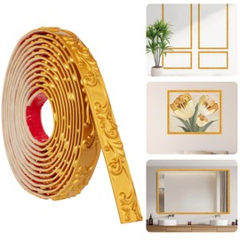 16.4FT x 1.02'' Gold Peel and Stick Wall Molding & Crown Molding Trim - Waterproof Flexible Moulding for Walls, Doors, Mirrors & Frames - Bedroom, Bathroom Self-Adhesive Decorative Panel​