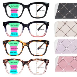 BONCAMOR Progressive Multifocus Reading Glasses for Women Men 4 Pack Spring Hinges Square Computer Multifocus Readers (4 Mix, 1, Diopters)